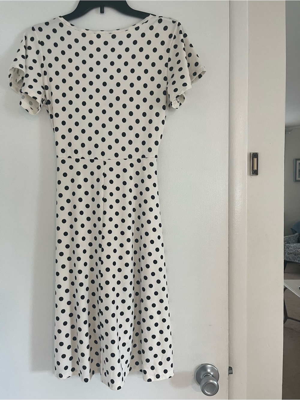 Polka Dot Wrap Dress - White with Black Dots Size Small - Picture 3 of 10